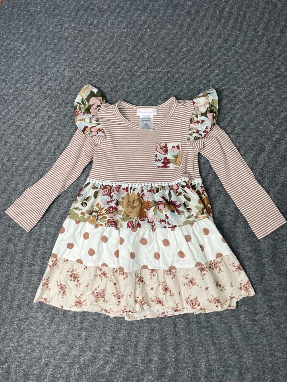 Bonnie Jean Toddler Girls 3T Long Sleeve Mixed Media Tiered Dress